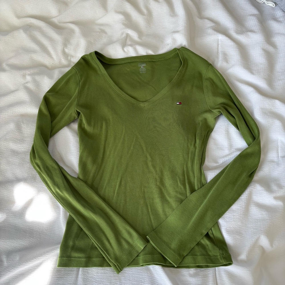 Tommy Hilfiger Green V-Neck Long Sleeve Blouse